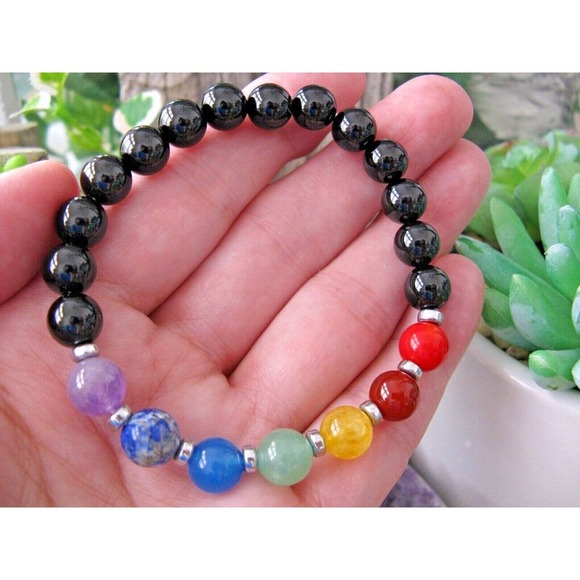 New Natural Crystal Healing Chakra Gemstones & Black Onyx Quartz 9mm Bracelet - Picture 3 of 6